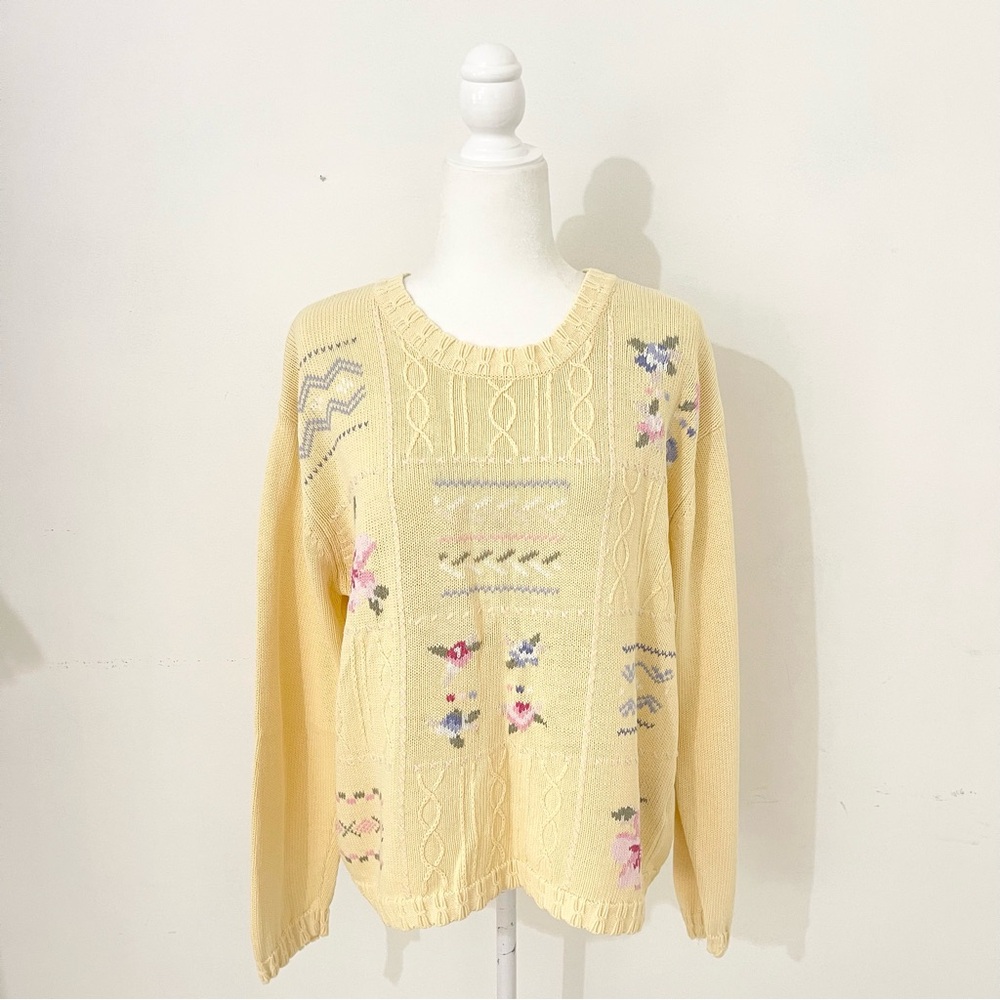 northern reflections yellow floral embroidered sweater